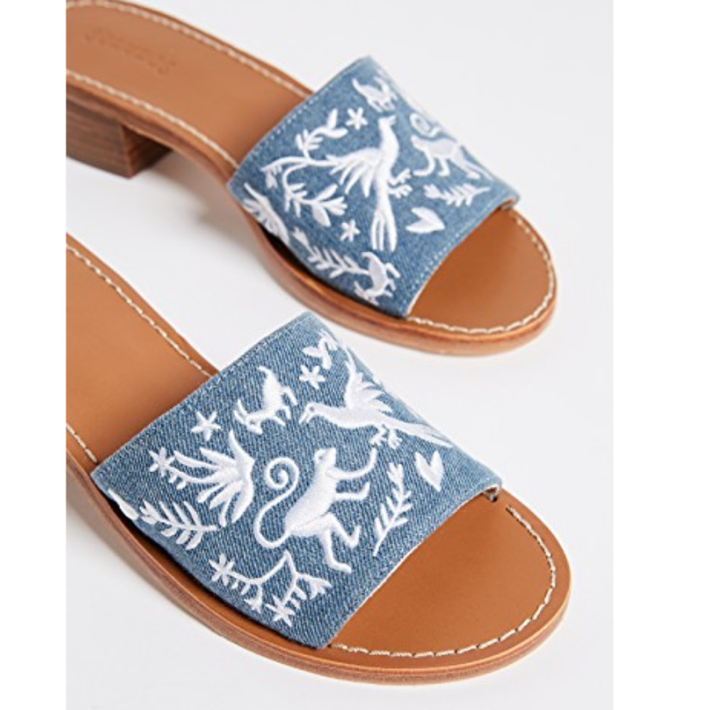 SOLUDOS Embroidered Denim Slide Sandals